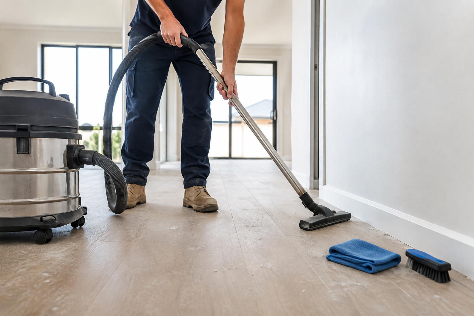 Post-construction cleaning in a newly completed home